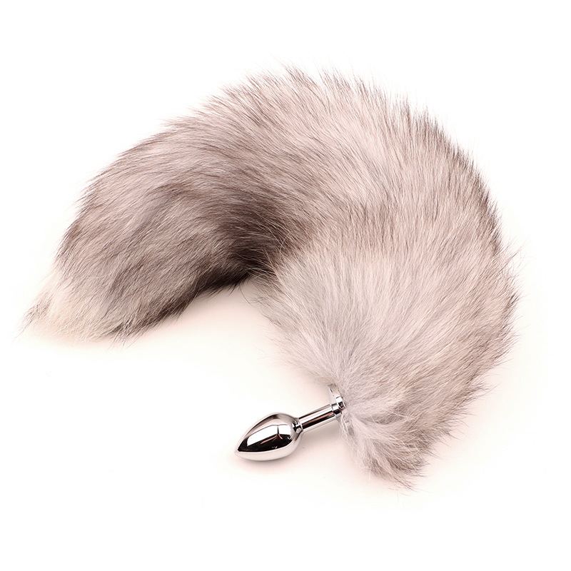 Fox Tail Metal Anal Plug with Plush Cross Fox Tail, Blue Cosplay Design — detail image 2
