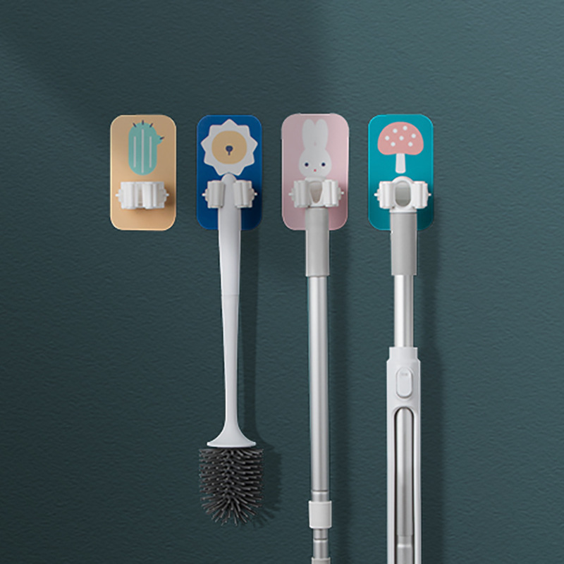 Creativo sin costuras fregona clip gancho de dibujos animados fregona rack baño ponche libre multifunción escoba rack almacenamiento pegajoso gancho