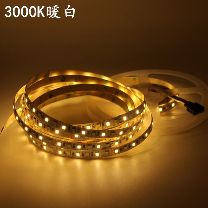 Tira de luz LED flexible de doble color con temperatura de 12V 2835, 100-120 luces, tira de luz bicolor fría y cálida con interruptor de temperatura, exclusivamente para suministro transfronterizo.