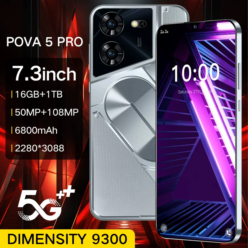 Персонализированный кросс-граничный глобальный смартфон Pova5 Pro с ультракрупным экраном, высоким разрешением, 16+1T источник фабрика (хит продаж)