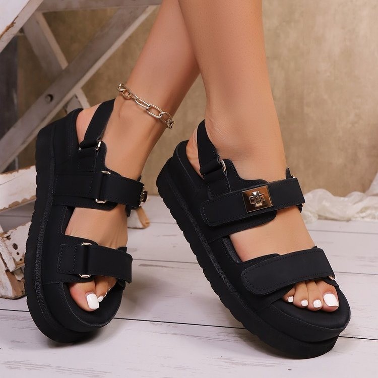 Cross-Border Large Size 25 Summer One-Line Suede Velcro Button Platform Women's Shoes Thick-Soled European and American Outer Wear Roman Sandals