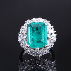 莊生生珠寶S925通體銀仿真祖母綠木佐綠色豪華鑲嵌戒指主石12*15