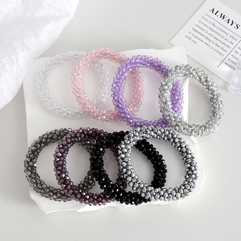 Korean Style Colorful Elegant Hair Tie for Women, Simple Bracelet Dual-Use Hair Accessory with a High-End Feel, Crystal Hair Ring Sweet Accessory