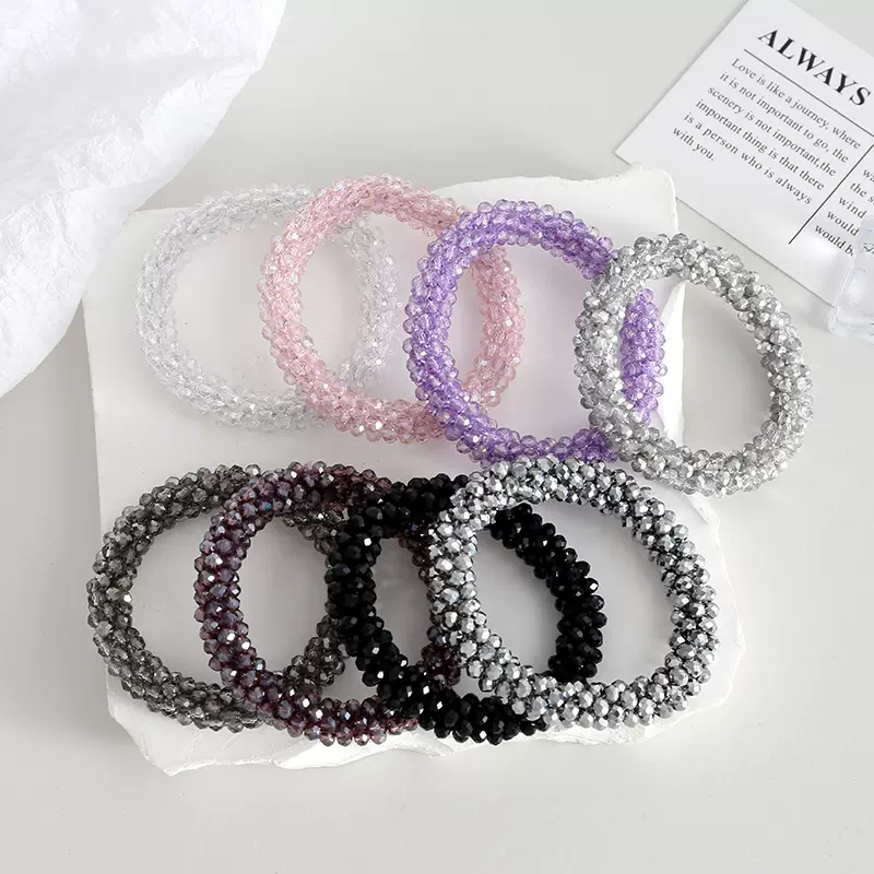 韩版彩色气质头绳女 简约手链两用发饰高级感 水晶发圈甜美饰品