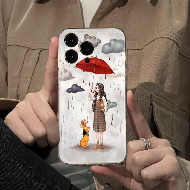 Cover protettiva per iphone con design ragazza con ombrello_voghion.com