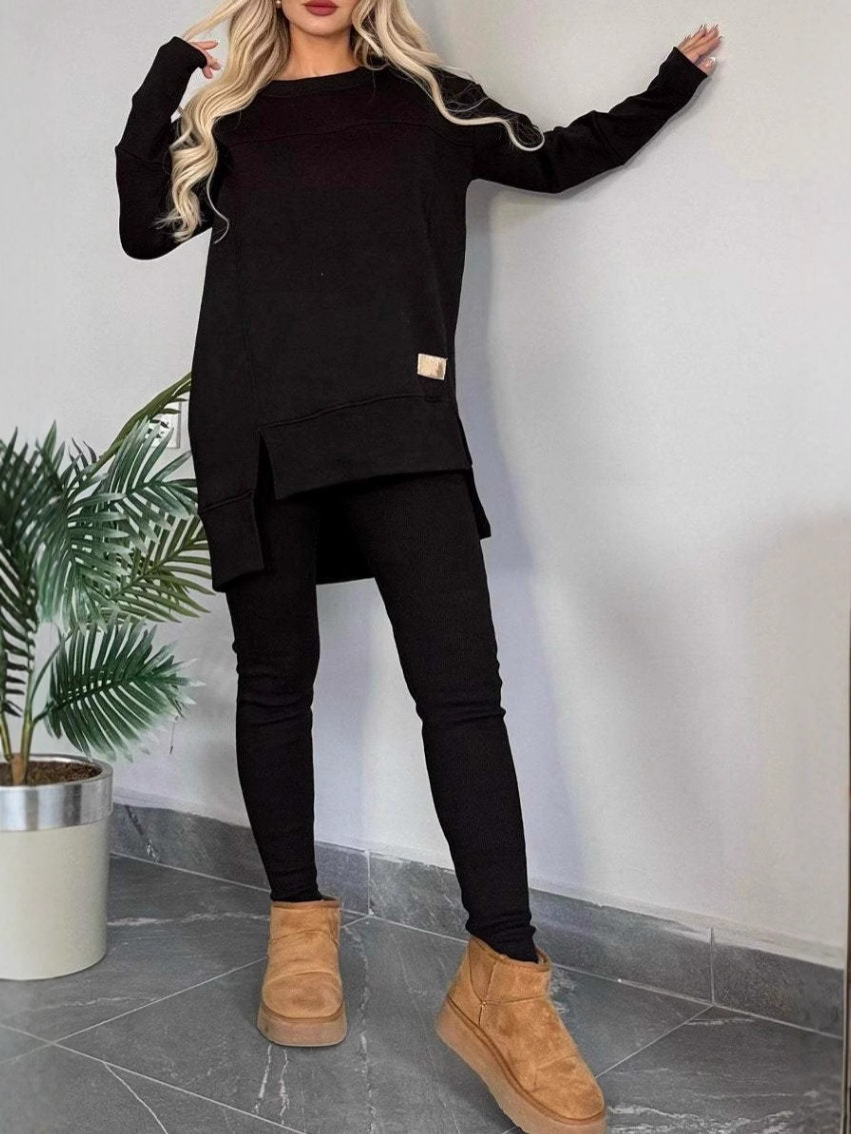 2024 Amazon Independent Station Cross-border Autumn and Winter Explosions Women's Jacket with Vented Long Sleeve Crewneck Casual Solid Color suit