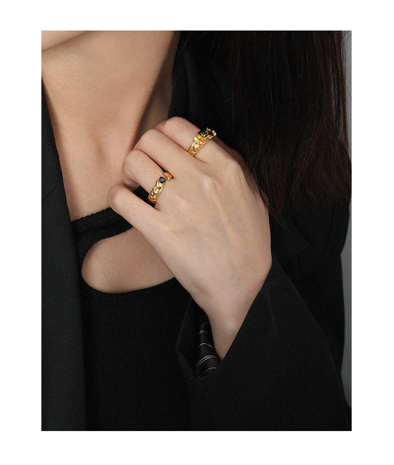 Korean concave-convex surface micro-inlaid zircon S925 sterling silver open ring female