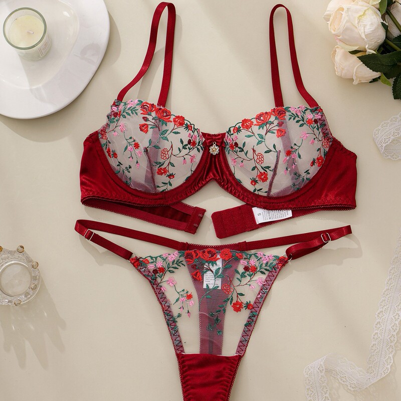 Foreign Trade Cross-Border Sexy Lingerie Embroidered with Small Floral Patterns, Fashionable Satin Erotic Set Foreign Trade Cross-Border Sexy Lingerie Embroidered with Small Floral Patterns, Fashionable Satin Erotic Set
