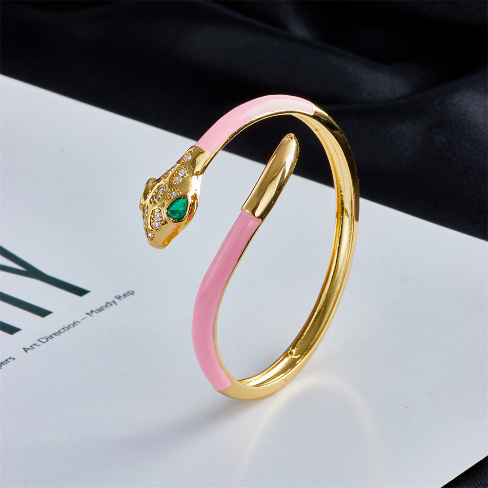 new 18K gold electroplating dripping copper micro-inlaid zircon snake bracelet