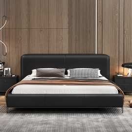 意式极简大黑牛真皮床现代简约1.8米双人床主卧储物轻奢2米大婚床