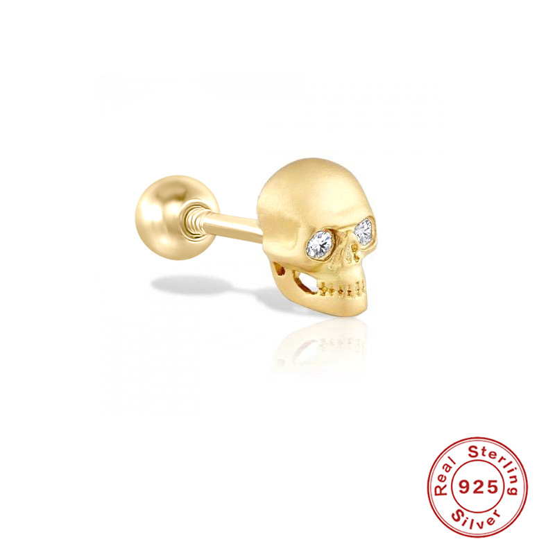 Fashion Skull Sterling Silver Inlay Zircon Ear Studs 1 Piece