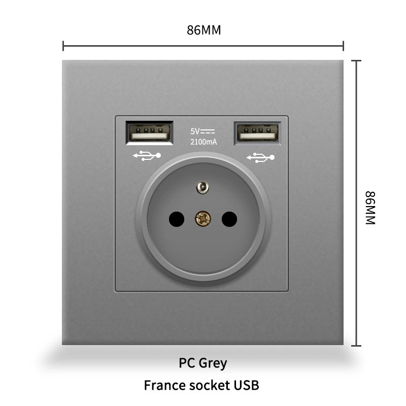 86 евростандартная панель розетки с французской вставкой, Type-C + USB, европейский стандарт 16A, стеклянная панель