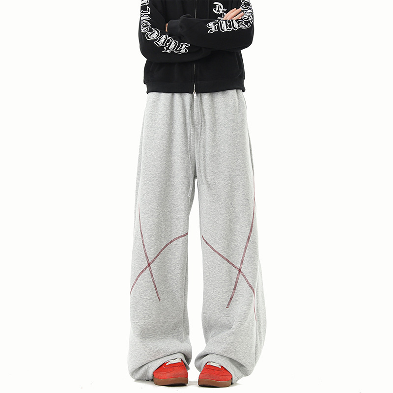 New Men's Casual Pants Korean Style Designer Straight-Leg Pants Versatile Loose Wide-Leg Floor-Length Pants Trendy Drawstring