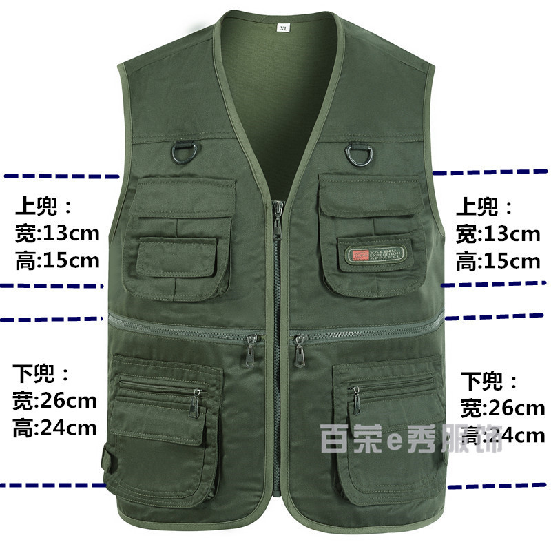 Primavera y otoño Four Seasons chaleco Chaleco de los hombres de mediana edad y ancianos papá al por mayor de los hombres multi-Bolsillo de ocio al aire libre Ejército Verde