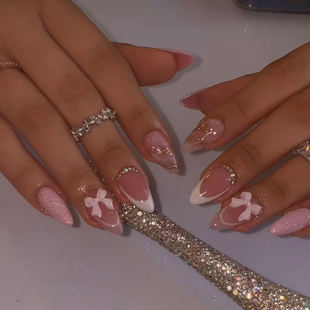 Foreign trade almond armor halo French bow colored diamond wear nail art false nails removable European and American nail wholesale