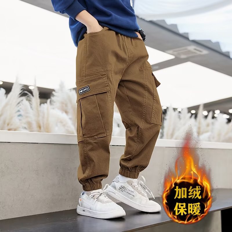 어린이 바지 2023 가을 | 겨울 기모 새로운 두꺼운 소년 크레인 바지 잘 생긴 올매치 캐주얼 바지 아동복 바지