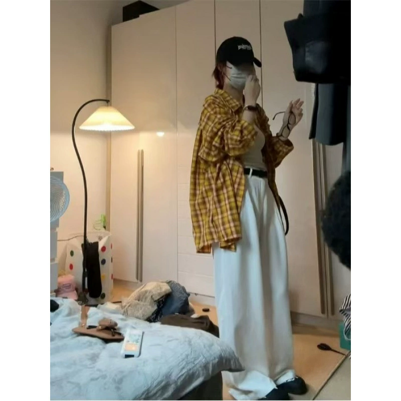 Гонконгский вкус ретро-желтая рубашка в клетку