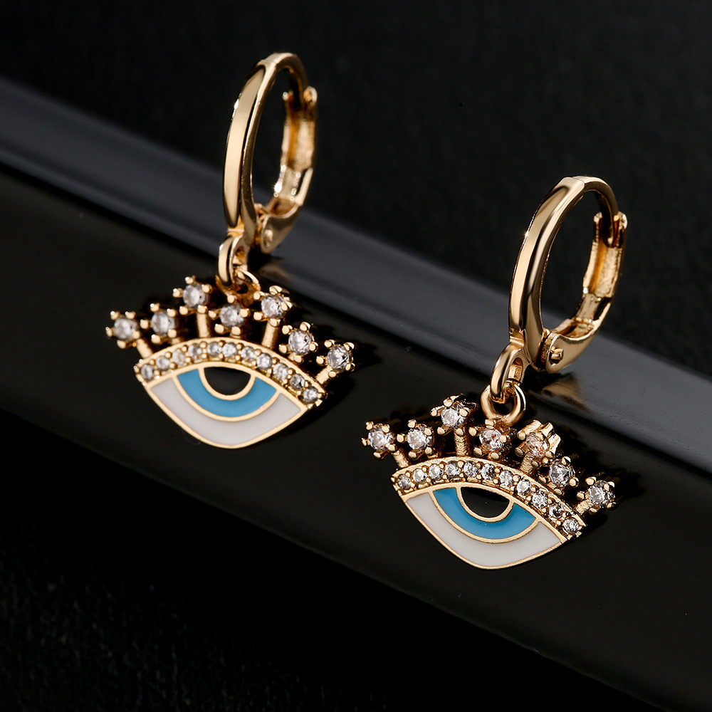 Fashion Copper 18k Gold Drop Oil Zircon Eye Shape Earrings display picture 3