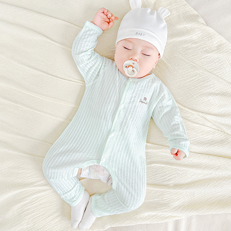 Bebé mono verano recién nacido algodón fino manga larga ropa de archivo abierto hombres y mujeres pijamas con aire acondicionado ropa de verano para bebés
