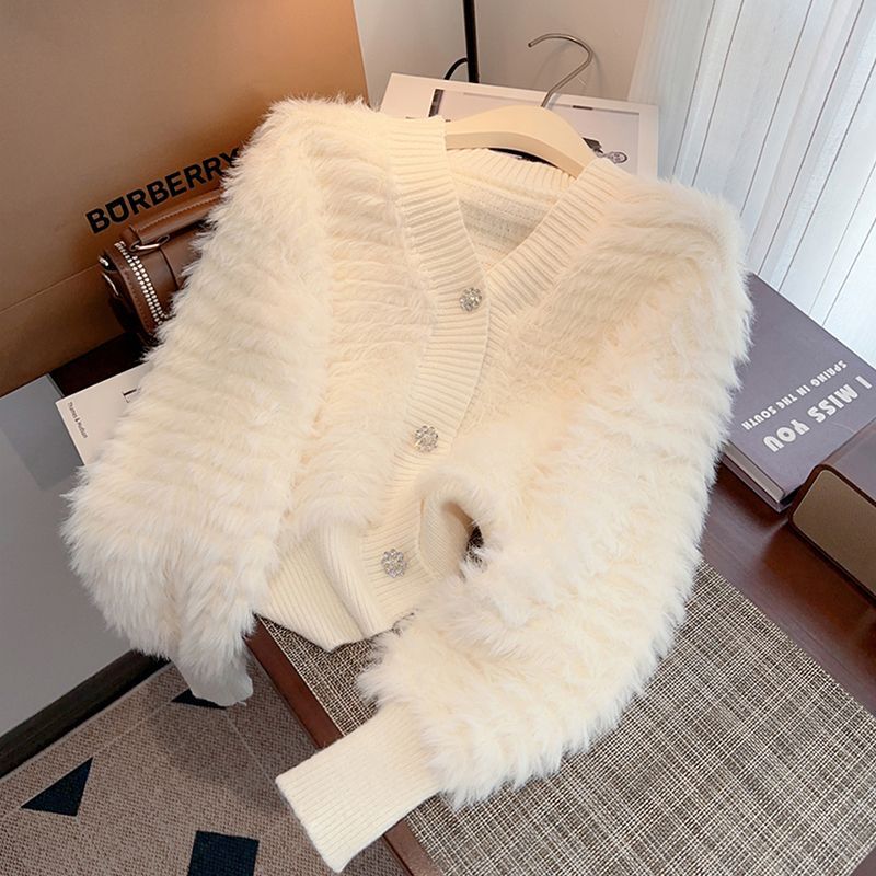 【Yangyang Family】Women's Cardigan Jacket, Loose-Fitting, Chanel-Style Faux Mink Sweater, Knitwear for Spring and Autumn