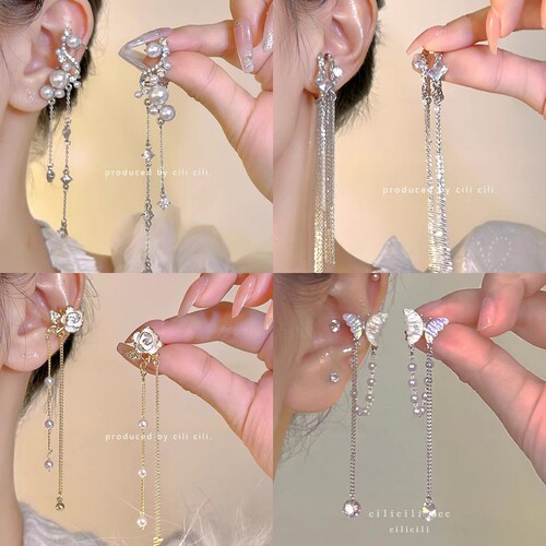 Super fairy temperament long bow tassel fairy pierced ear mosquito coil disc ear clip niche high-end sweet earrings