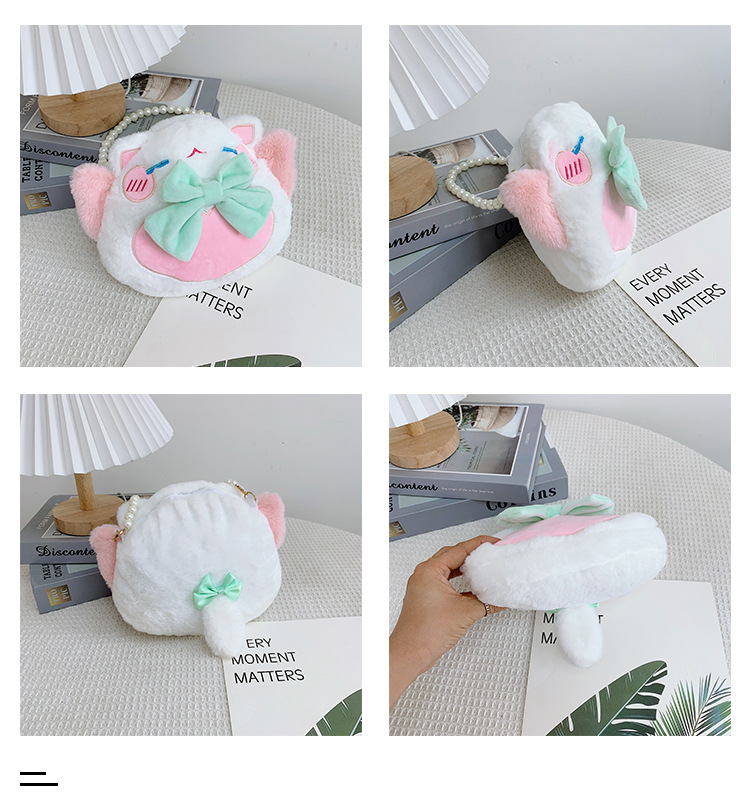 2022 New plush doll, cute Maneki Neko crossbody bag for girls, children's cartoon parent-child women's bag undefined