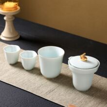 德化白瓷影青玉兔快客杯一壶两杯便携旅行茶具套装中秋伴手礼定制