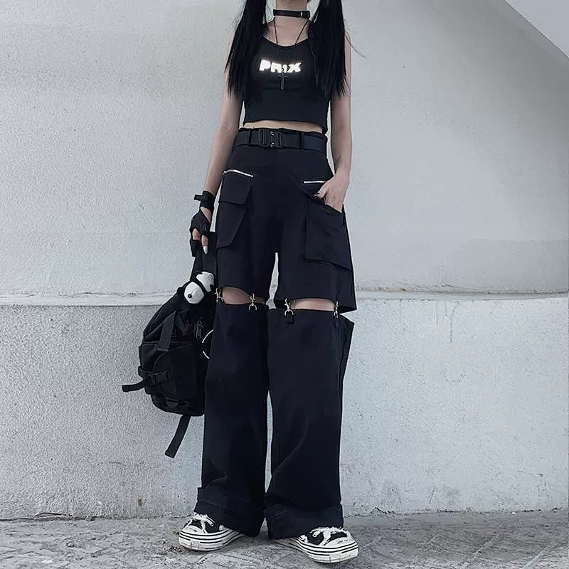 Black removable trousers, loose straight fit