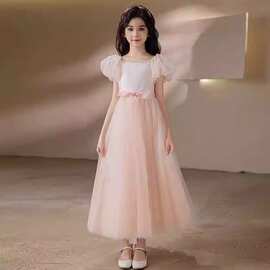 儿童粉色礼服演出主持走秀连衣裙生日公主裙钢琴小提琴乐器表演服