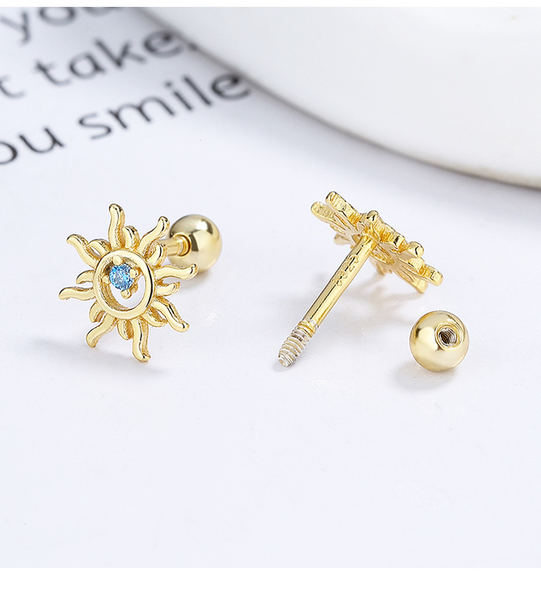 1 Pair Simple Style Sun Inlay Sterling Silver Gem Ear Studs display picture 1