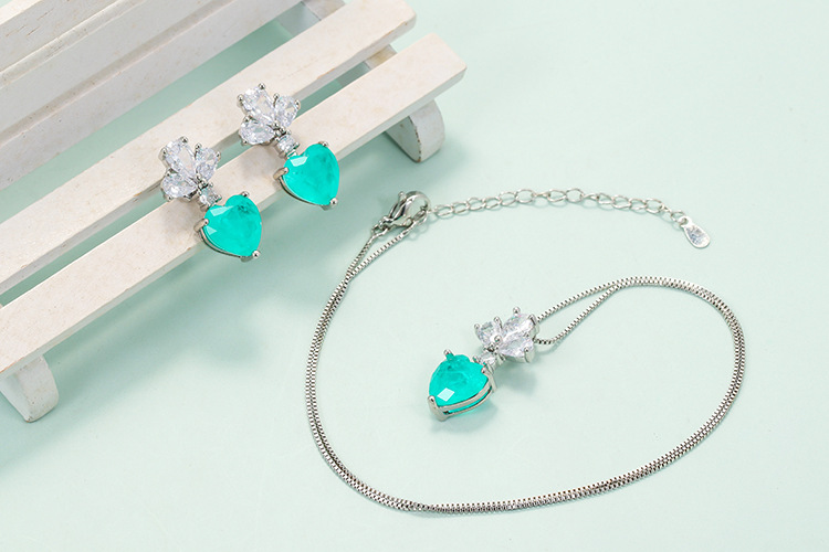 Business Occasion Copper Material Elegant Heart Shape Copper Inlay Crystal Women's Earrings Necklace