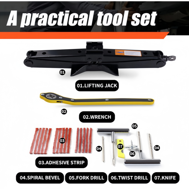 Cross-Border New Hot-Selling Car Products 0kg-Piece Universal Emergency Kit Tire Repair Tool Set
