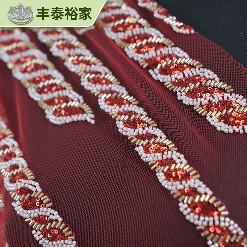 Transfronteriza esquina roja bordada pesada decalca encaje tela flor vestido de boda accesorios de ropa DIY