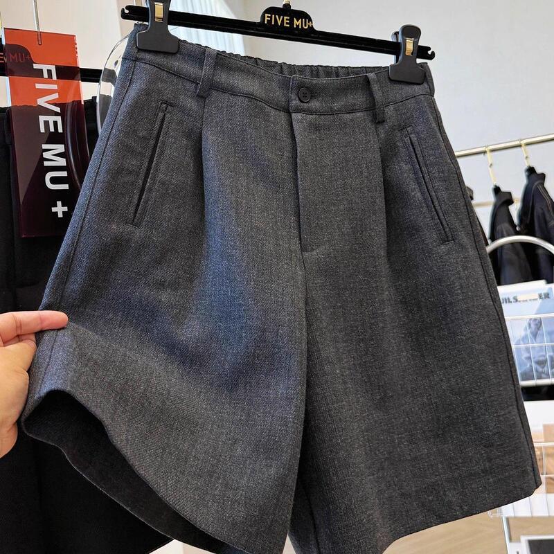 Elegant and stylish elastic-waist A-line wide-leg straight casual suit shorts for women in autumn Elegant and stylish elastic-waist A-line wide-leg straight casual suit shorts for women in autumn