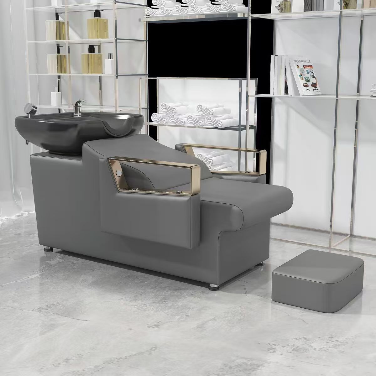 Peluquería Cama de champú Peluquería especial cama de agua semi-reclinada olla profunda de cerámica de acero inoxidable de alta gama