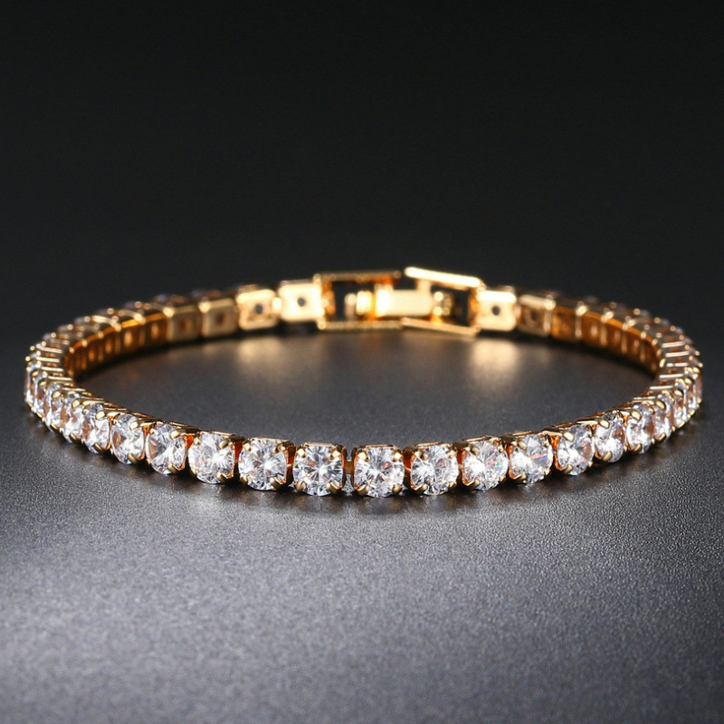 European and American Zircon Bracelet Single Row 4mm Round Full Diamond Tennis Chain Tennis Bracelet Cross-Border Hip-Hop Jewelry