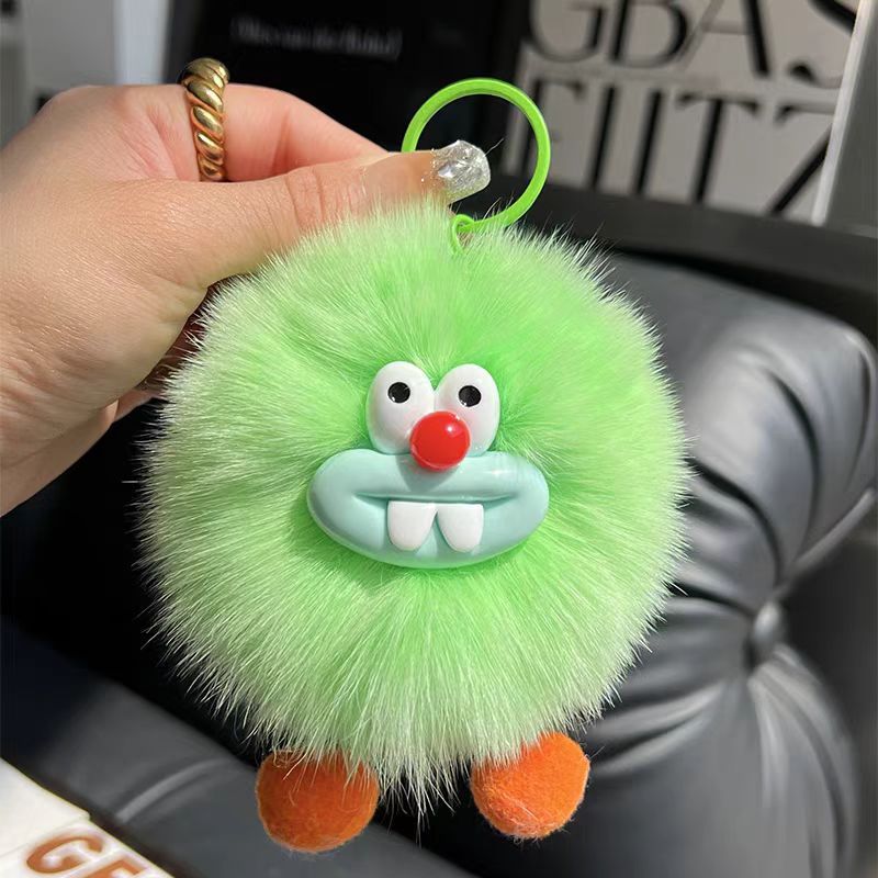 Feo lindo pelo de zorro pequeño carbón bolsas de llaves de automóvil colgantes en red muñeca de peluche rojo bolsas colgantes