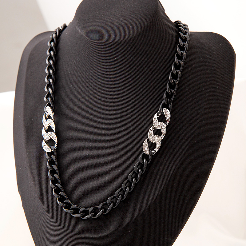 Titanium Steel Material Solid Color Pattern Classic Style Solid Color Titanium Steel Inlay Zircon Men's Chain Necklace Men Chain Necklaces