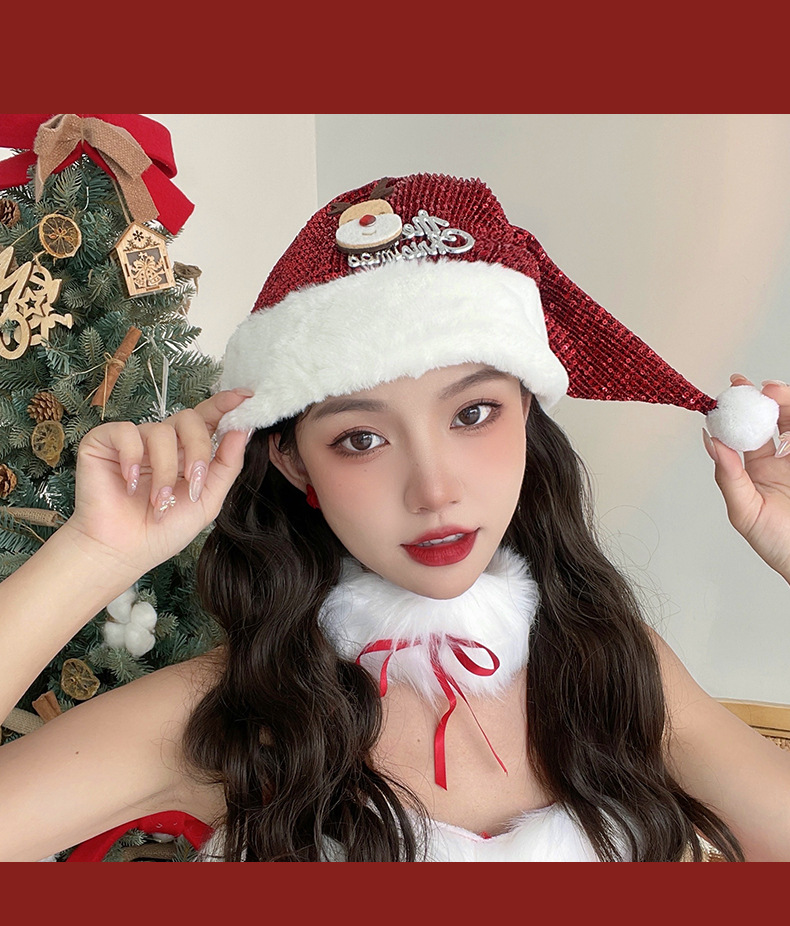 Cappello da Babbo Natale per ragazze Cappello decorativo in peluche Cappello creativo da Babbo Natale con corna di cervo Cappello per bambini adulti Vestito_voghion.com