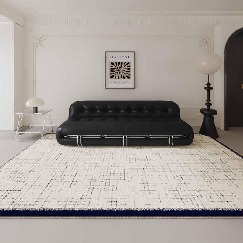 French-style carpet living room high-end light luxury minimalist black and white Chanel-style runner rug sofa coffee table throw rug bedroom bed side rug