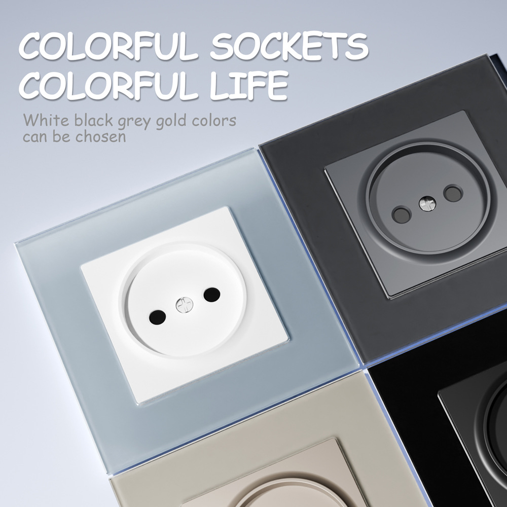 跨境出口欧标墙壁插座G钢化玻璃俄插欧规标准ce认证16A 110-250V