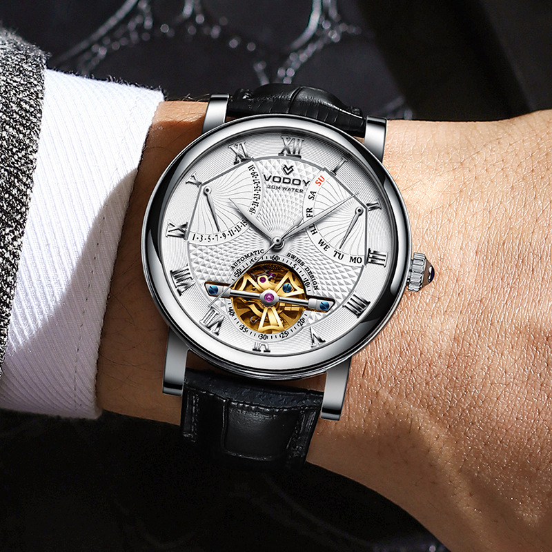 沃度新品男士鸢尾系列创意表盘直播爆款男全自动机械手表厂家直销