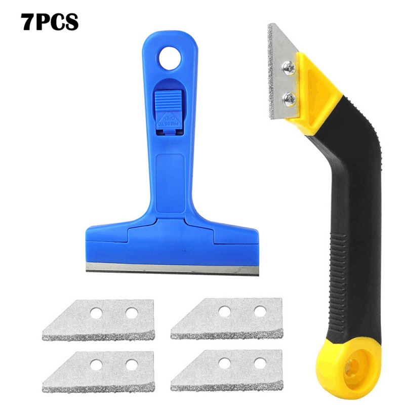 7件套灌浆刮耙工具+刮板，瓷砖灌浆锯，带4个额外的刀片替换