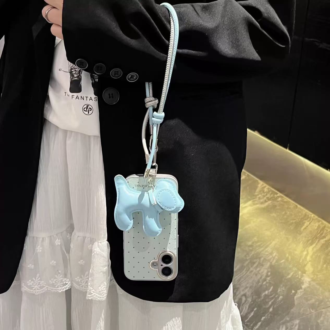 Verano simple color sólido lunares aptos para iphone16 cordón para cachorros 15ProMax Apple 14 funda para teléfono 13 mujer