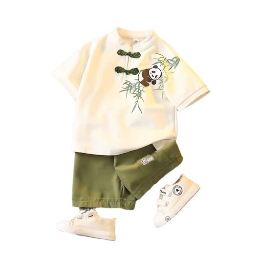 Summer Children's Hanfu Set for Boys, Summer Clothing, New Chinese Style Tang Suit, Baby Summer Chinese Style Short Sleeve Set Q241