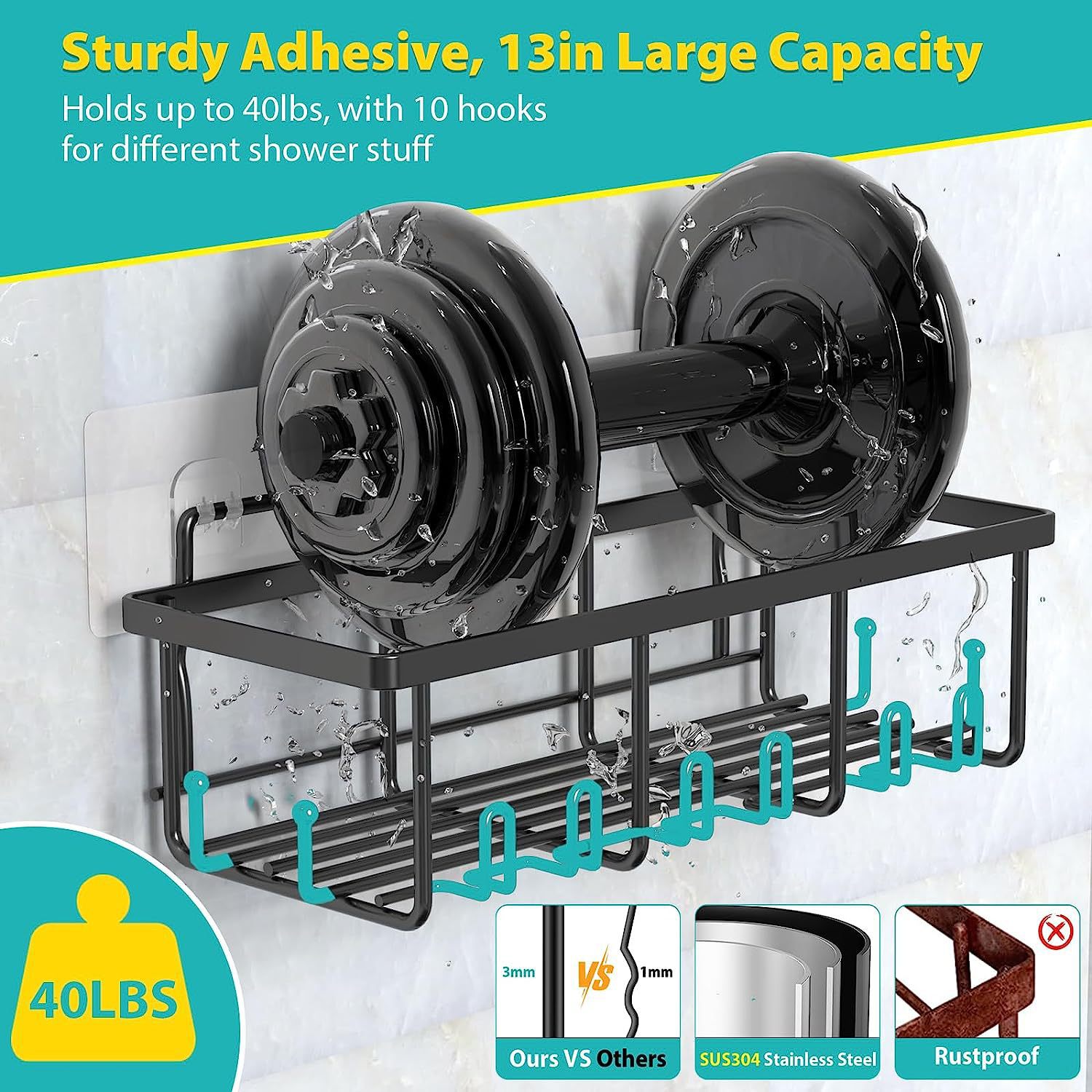 Amazon Punch-free baño rack de almacenamiento de hierro baño artículos de tocador montado en la pared organizador rack de almacenamiento rack de baño