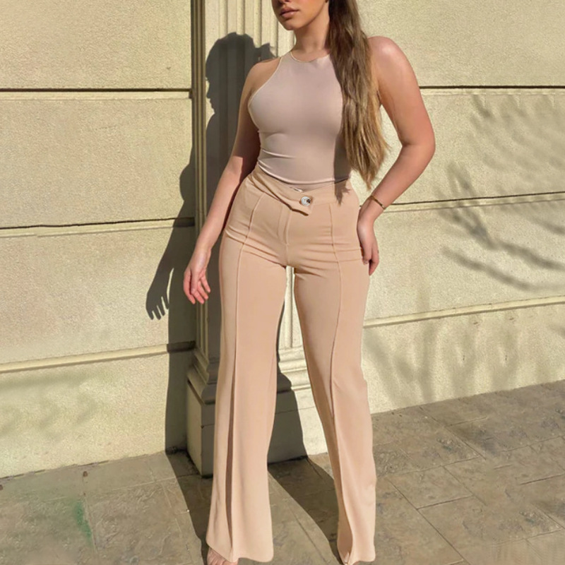231g Weight Full Length Pants Length Cotton Blend, Polyester Fabric Type High Waist Waist Line Straight Pants Pants Type Stretchy Elasticity Daily, Street Occasion Comfort Function Regular Fit Fit Type Solid Color Pattern Spring, Autumn Season Women's Gender Casual Style Women's Daily Street Casual Solid Color Full Length Straight Pants 1
