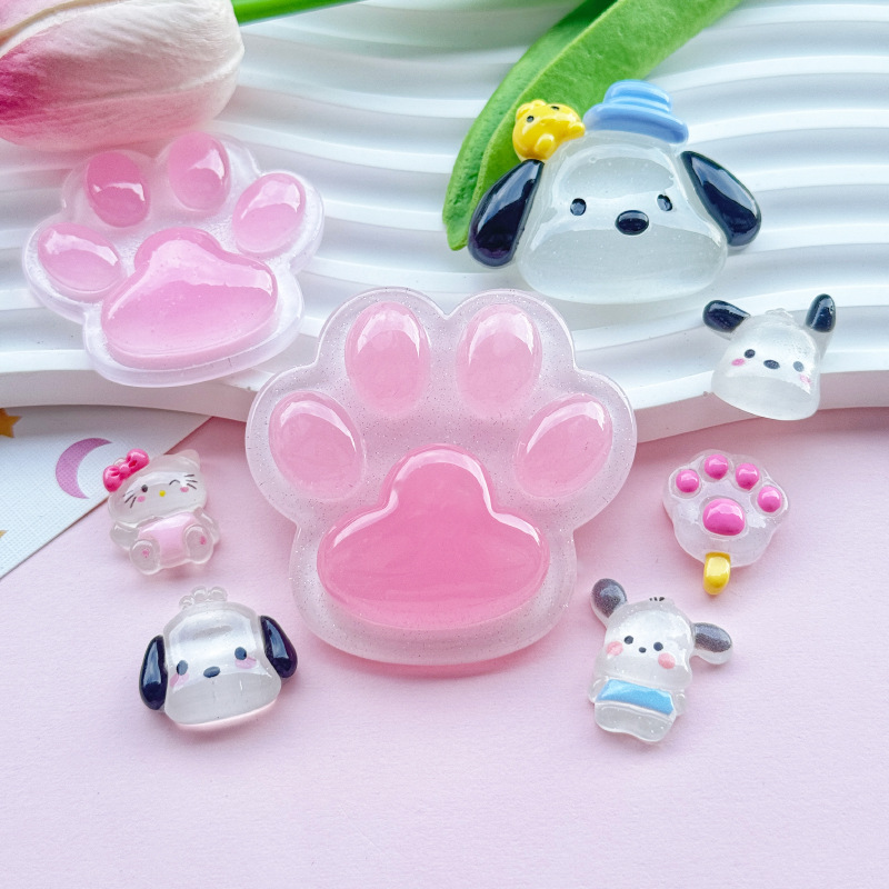 果冻粉色猫爪小狗树脂diy饰品配件手机壳洞洞鞋贴片发夹发饰材料