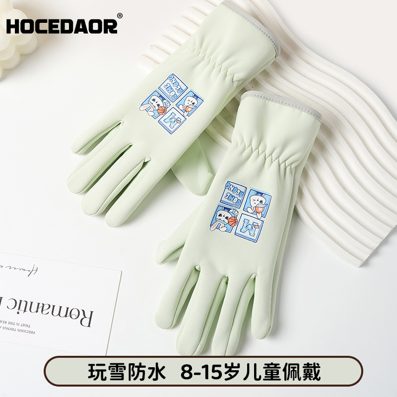 儿童手套男女冬季加绒保暖户外滑雪骑车防滑防水可爱五指骑行手套|undefined