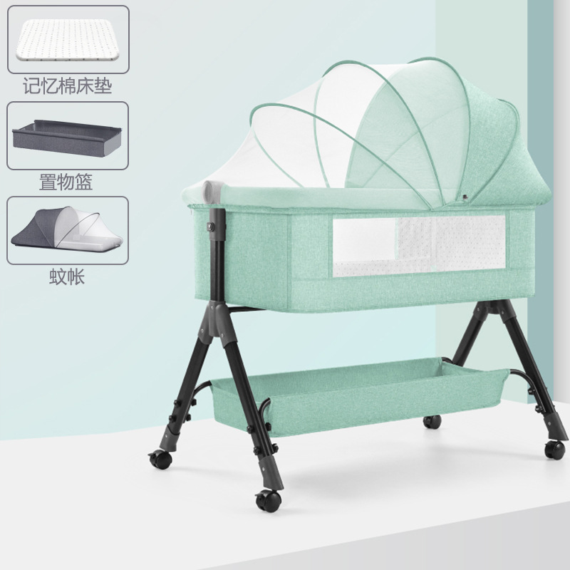 Cuna de bebé Cama lateral Cama de recién nacido Cama grande de costura Cama de cuna para bebé Cama para niños Multifuncional móvil plegable